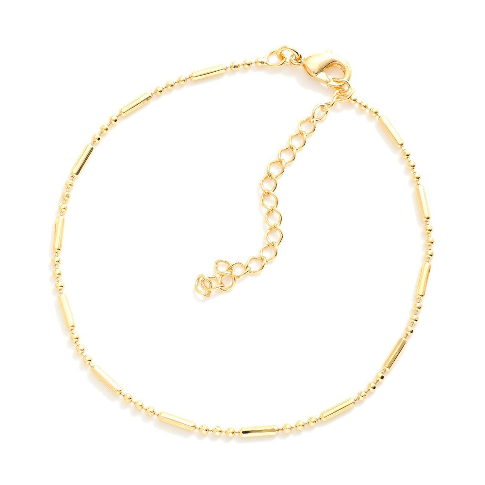 Ball Chain Bracelet With Gold Tone Tube Beads