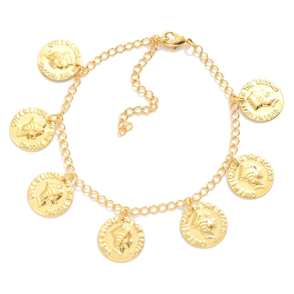 Chain Link Bracelet Featuring Coin Charms