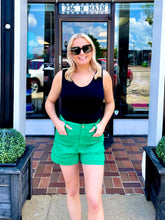 Load image into Gallery viewer, Ladies High Waist Green Shorts With Pockets