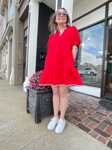 Red Ruffled Collared Curvy Girl Dress