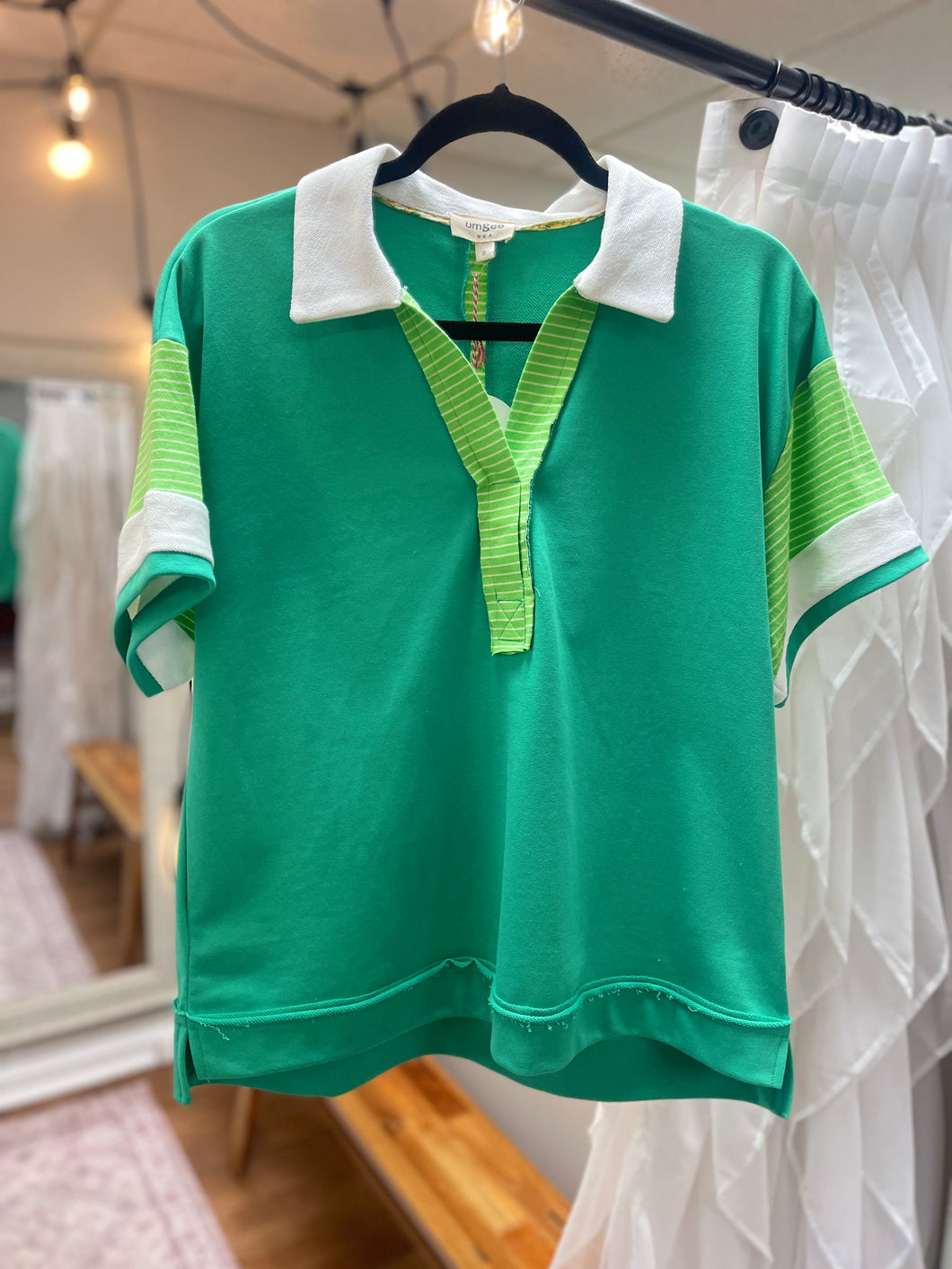 Ladies Green Collared Top