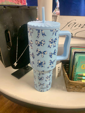 Light Blue Chinoiserie Coquette Bows 38 oz Stainless Steel Tumbler