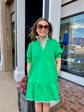 Kelly Green Ruffled Collared Dress