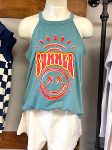 Summer Print Ladies High Neck Tank With Front and Back Print