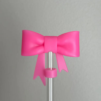 Hot Pink Bow Straw Topper