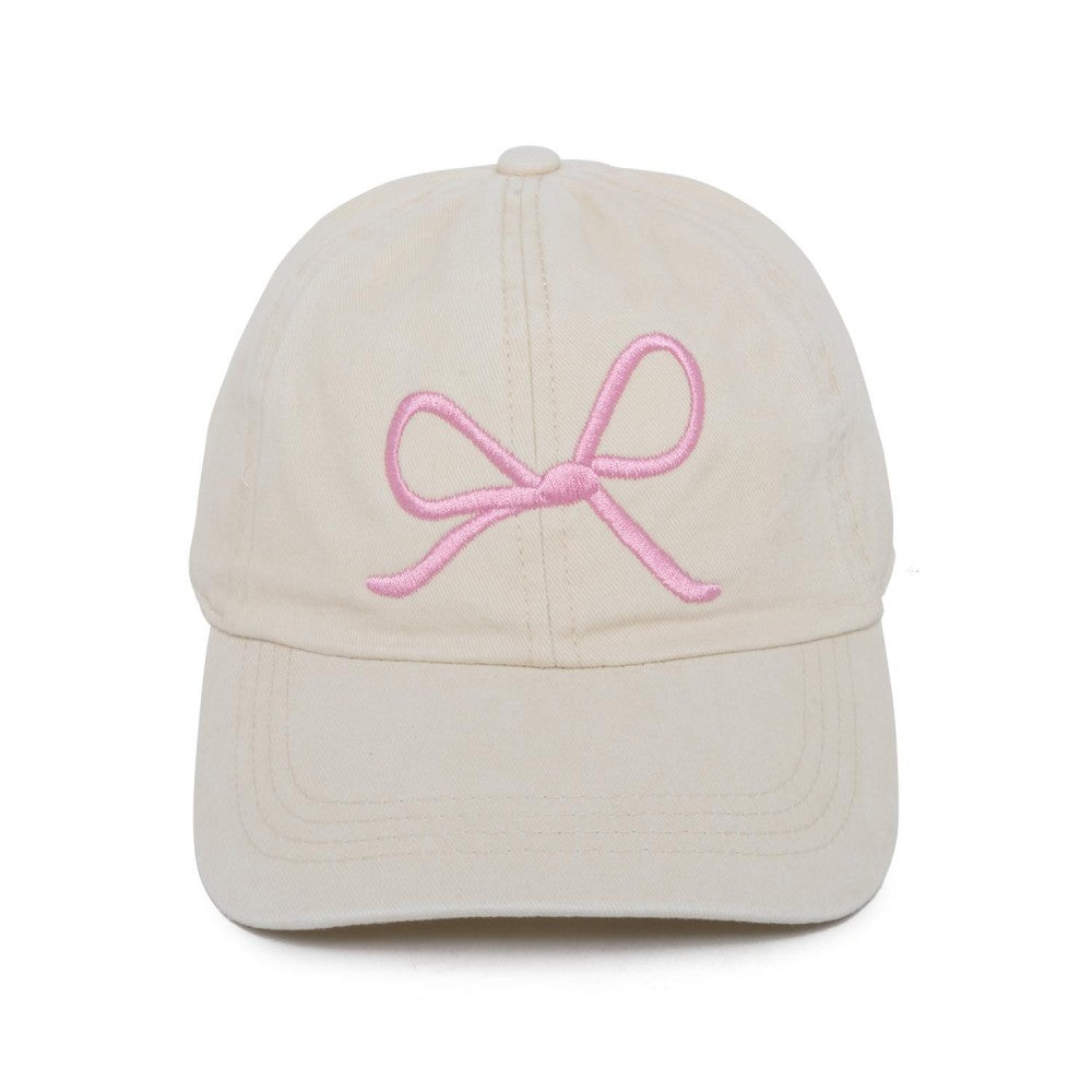 Embroidered Pink Bow Baseball Cap