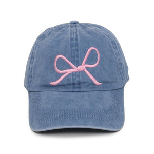 Embroidered Pink Bow Baseball Cap