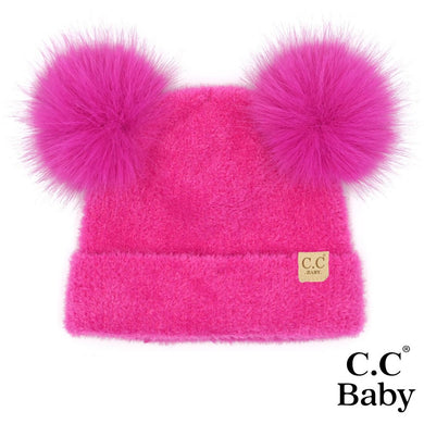 C.C Baby Plush Terry Hot Pink Chenille Pom Pom Beanie