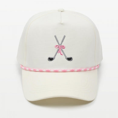 Golf Club With Bow Embroidered Baseball Cap and With Rope Detail