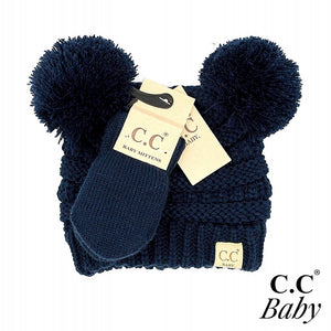 C.C Solid Ribbed Baby Beanie Hat and Mitten Glove Set