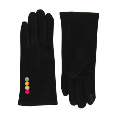 Solid Color Faux Suede Gloves With Accent Buttons- Black