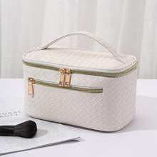 Load image into Gallery viewer, White Vegan Leather Woven Travel Makeup Case