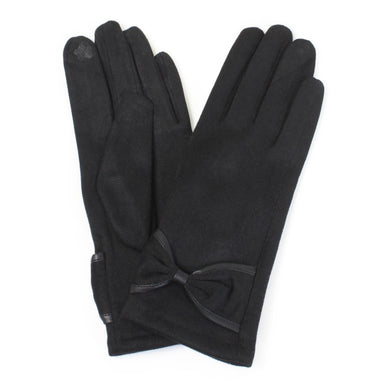 Faux Suede Gloves With Bow Detail- Black