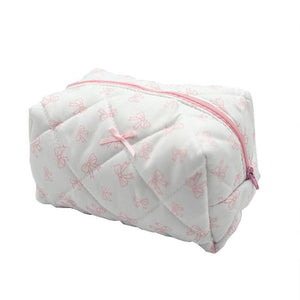 Quilted Puffer Bow Print Makeup Pouch