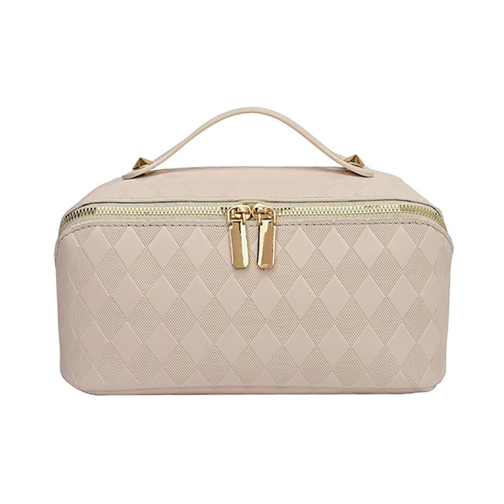 Vegan Leather Diamond Checker Travel Makeup Bag