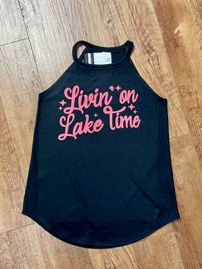 Livin On Lake Time Ladies High Neck Tank