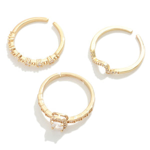 Set Of Three Stackable Rings Featuring Cubic Zirconia Details