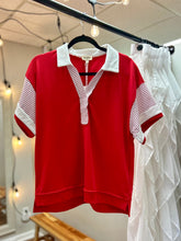 Load image into Gallery viewer, Ladies Cherry Red Collared Top