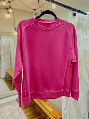 Ladies Washed Pink Crewneck Pullover