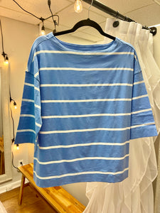 Ladies Canyon Blue Striped 3/4 Sleeve Top