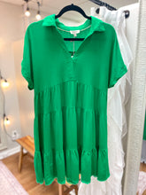 Load image into Gallery viewer, Kelly Green Collared V-Neck Linen Dress