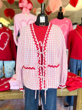 Load image into Gallery viewer, Pink And Red Ribbon Tie Front Jacket