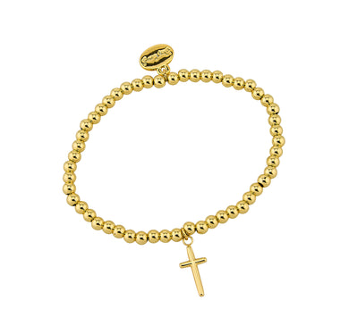 Gold Ball Bead With Cross Charm Stacker Stretch Bracelet- 5MM