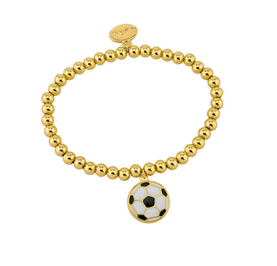 Gold Ball Bead With Soccer Ball Charm Stacker Stretch Bracelet- 5MM