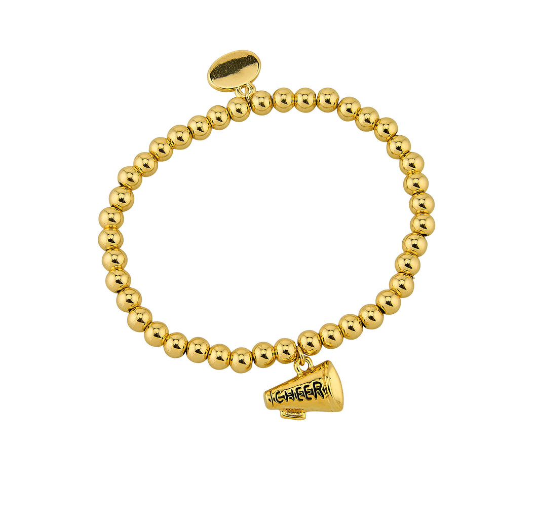 Gold Ball Bead With Cheer Charm Stacker Stretch Bracelet- 5MM