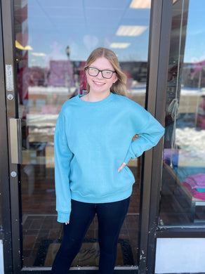 Ladies Cool Teal Cozy Crewneck Pullover