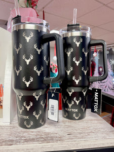 Deer All Over Black Tumbler For Men 40 Oz Tumbler