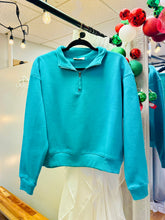 Load image into Gallery viewer, Turquoise Half Zip Fleece Waist Sweatshirt