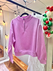 Heather Mauve Half Zip Fleece Waist Sweatshirt