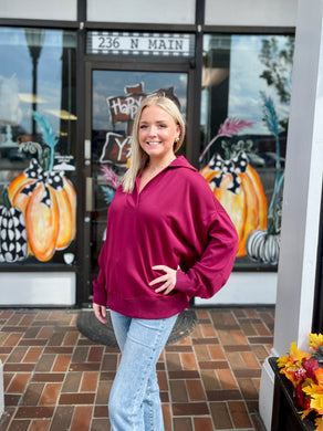 Ladies Buttery Soft Maroon Knit Collared Oversized Top