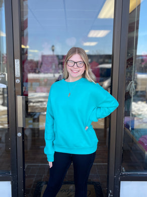 Ladies Turquoise Cozy Crewneck Pullover