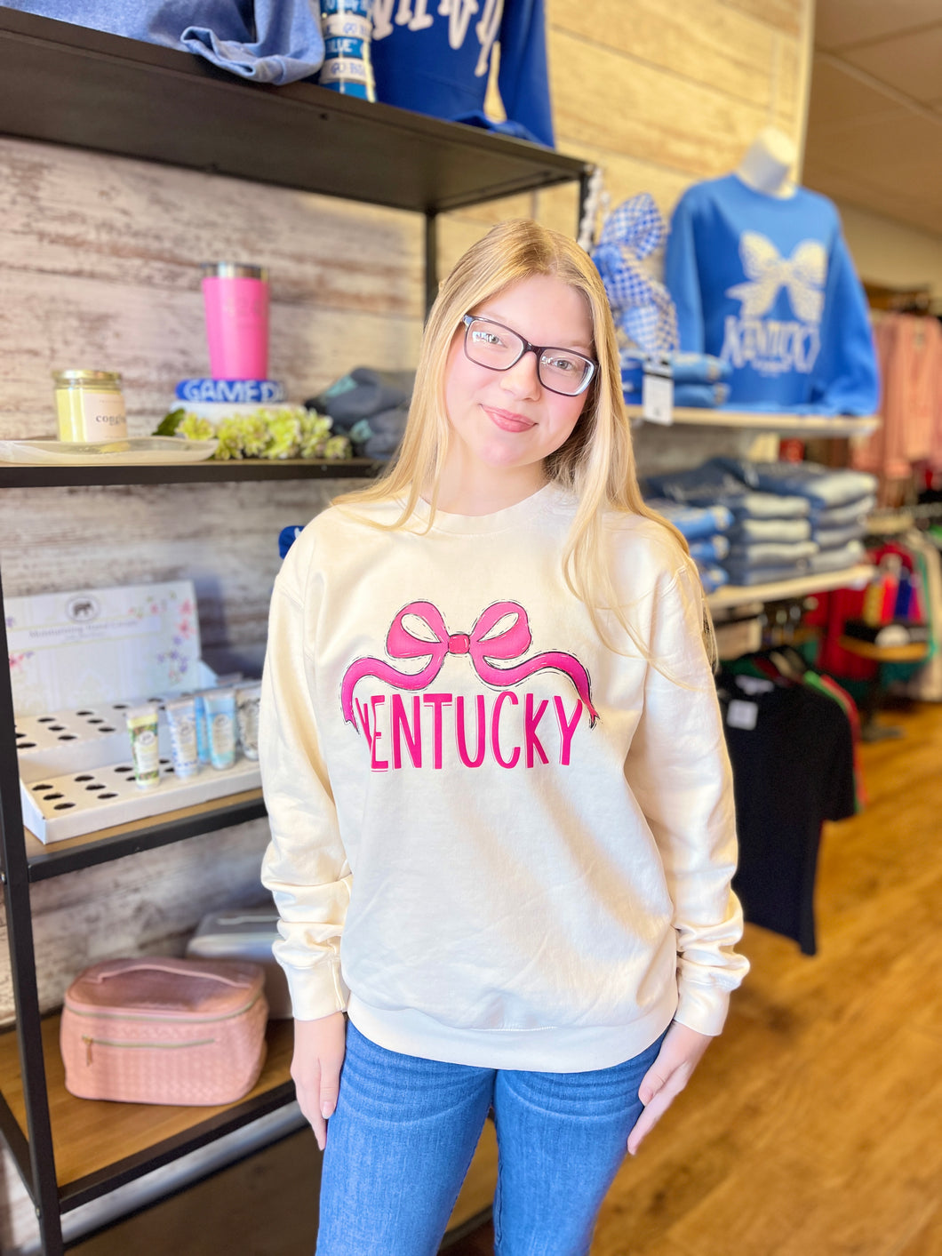 Kentucky Pink Bow Soft Unisex Comfort Colors Sweatshirt