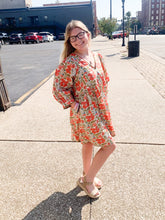 Load image into Gallery viewer, Ladies Floral Print Dress With Puff Sleeves And Pockets