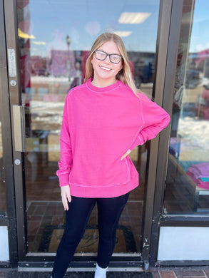 Ladies Washed Pink Crewneck Pullover