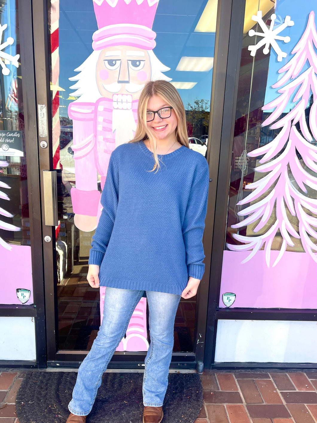 Ladies Round Neck Light Weight Blue Sweater