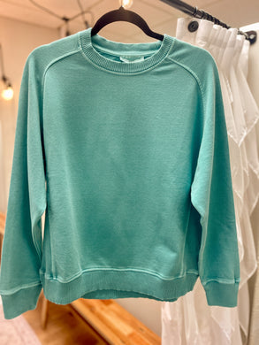 Ladies Washed Turquoise Crewneck Pullover a