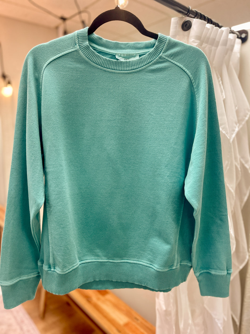 Ladies Washed Turquoise Crewneck Pullover a