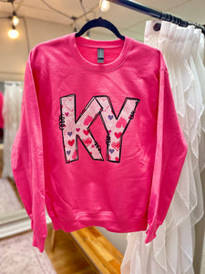 KY (Kentucky) Hearts Hot Pink Soft Unisex Sweatshirt