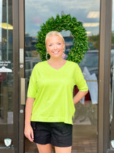 Load image into Gallery viewer, Ladies Apple Green V-Neck Side Slit Top