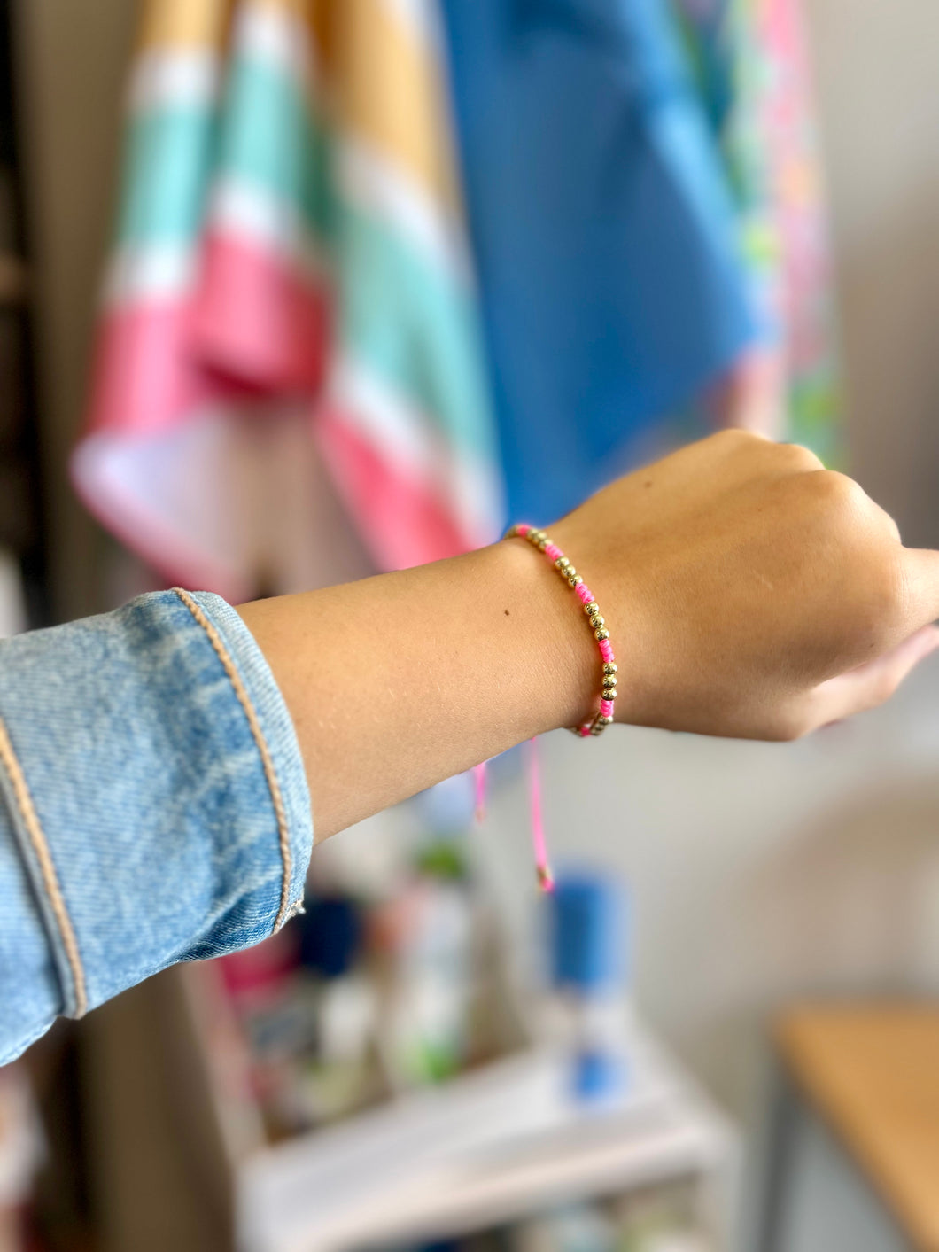 Handknoted Pull Tie Pink Bracelet- 4MM