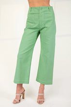 Load image into Gallery viewer, Apple Green Cropped Wide Leg Pants with Contrast Stitching