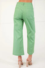 Load image into Gallery viewer, Apple Green Cropped Wide Leg Pants with Contrast Stitching