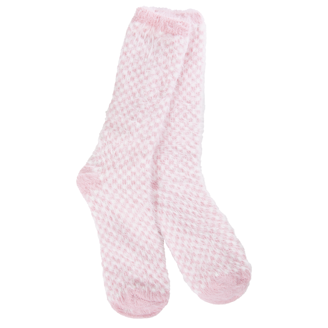 World's Softest Socks Ladies Candy Pink Check Feather Crew