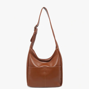 Calgary Soft Hobo With Front Pockets- Brown