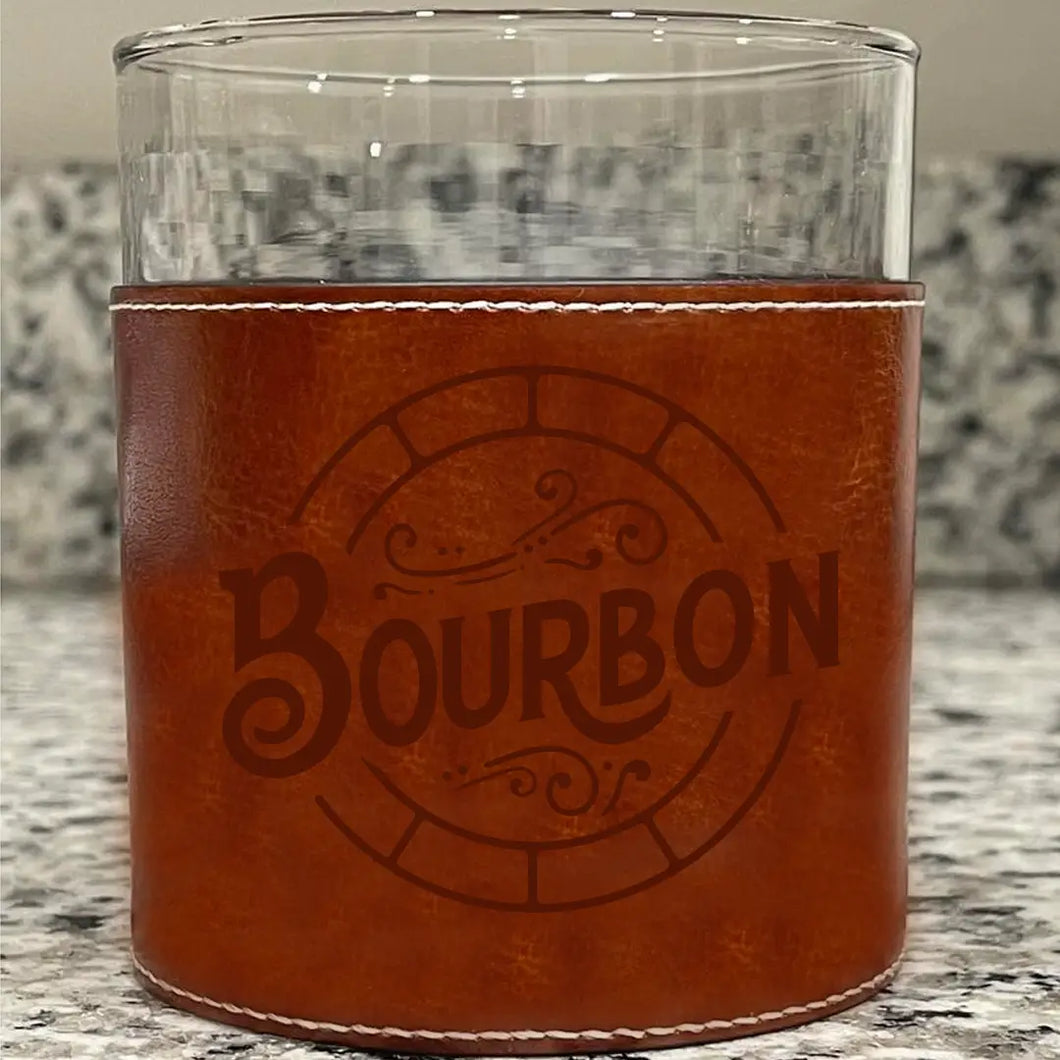 Bourbon Barrel Faux Leather Rocks Glass