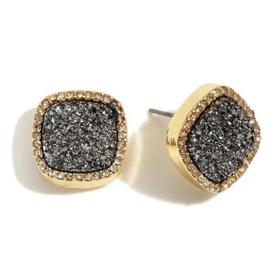 Square CZ Stud Earrings- Hermatite